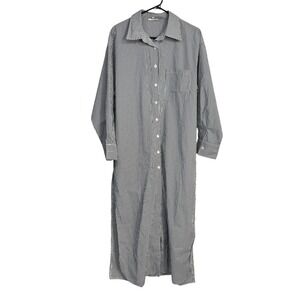 Striped Button‎ Down Maxi Shirt Dress Medium Black White Minimalist Coastal